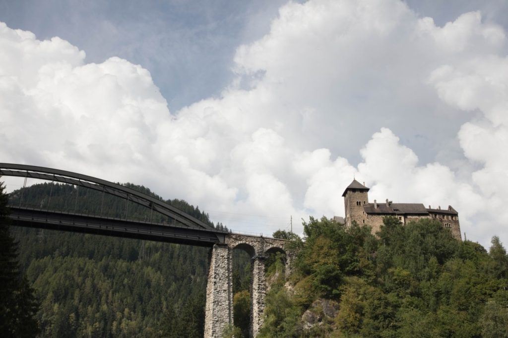 A mountain top castle guards the path of the Grossglockner High Alpine Road.
