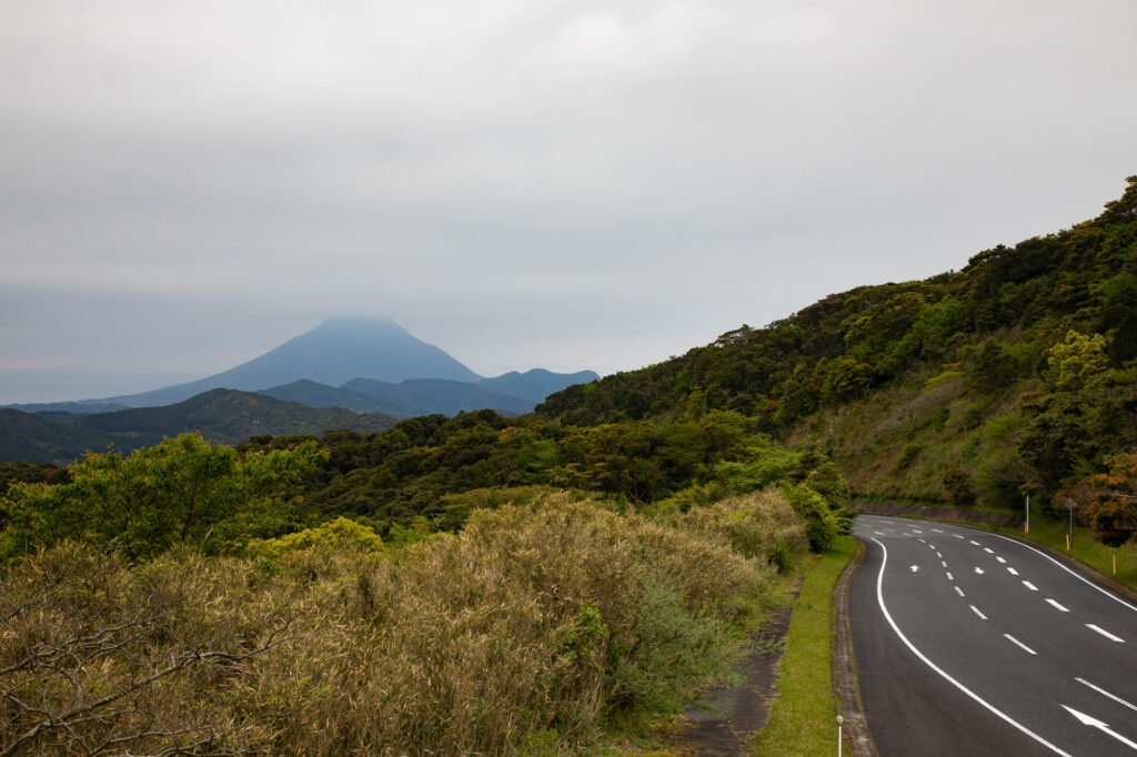 A lonely road driving through Kyushu.
