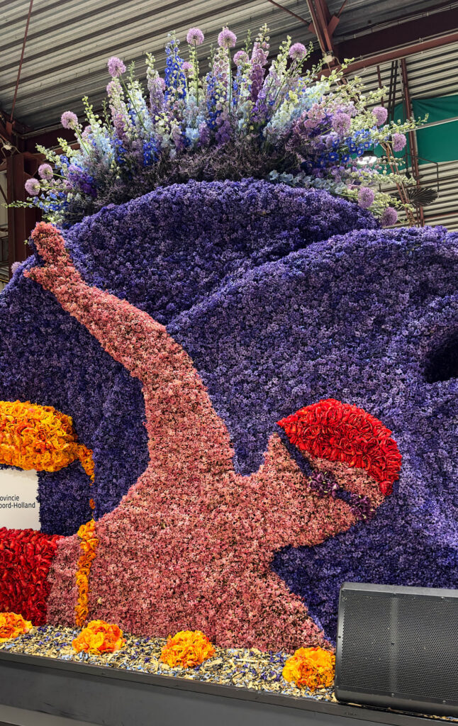 Flower floats of the Bloemencorso are decorated in the Behind the Scenes warehouse in the Netherlands.
