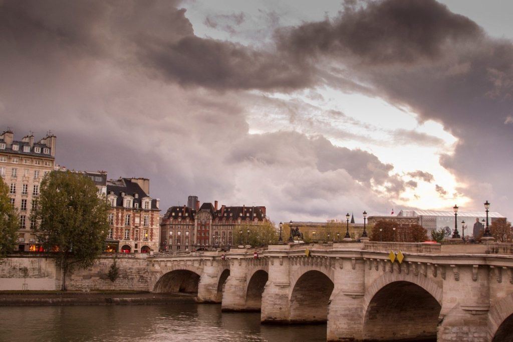 Bridge over Seine River at Sunset in Paris. France.