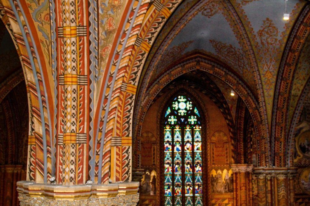Orange, yellow, and black designs decorate the interior of St. Matthew's Church.