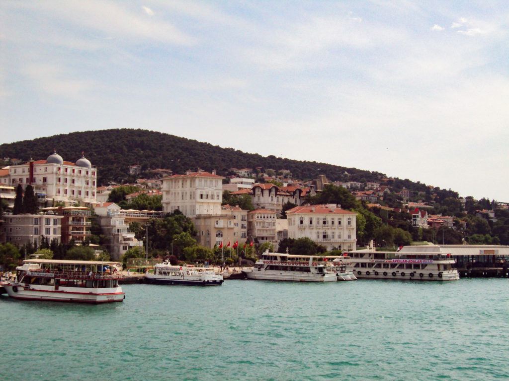 Ferry and boats docked at Buyukada.