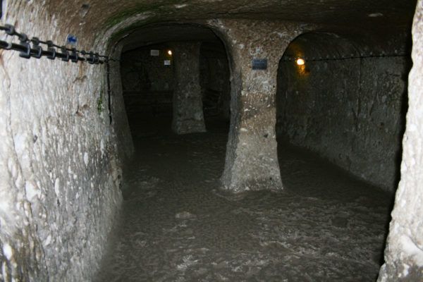 Passageways in the underground city Cappadocia, Turkey.