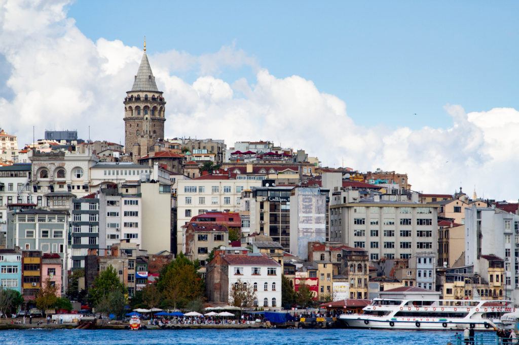 Galata Tower looks high over the Golden Horn of Istanbul.
