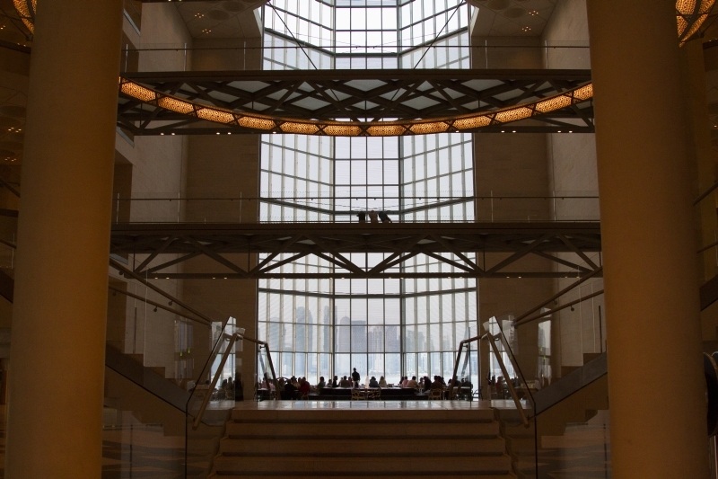 Museum Islamic Art Doha - view from entryway lets you look through the restaurant at the fantastic view.
