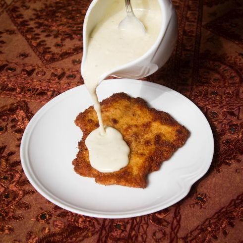 Gorgonzola schnitzel recipe card.