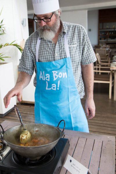 Jim stirring the Mauritian curry.