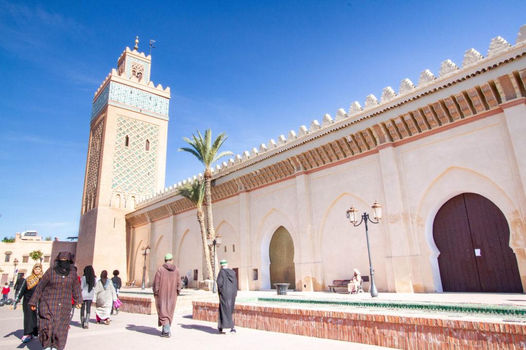 Exterior of Koutoubia Mosque and Minaret in Marrakech.