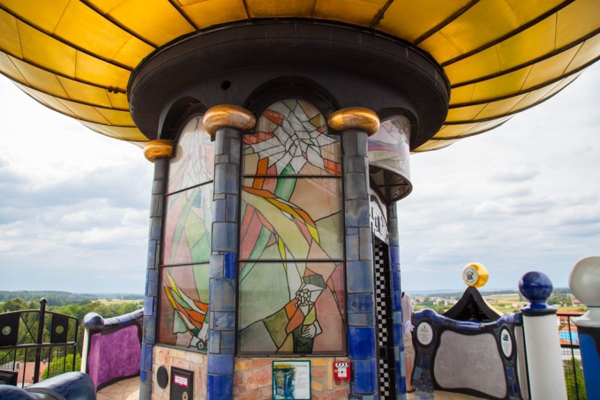 Stained glass designs on the Hundertwasserturm