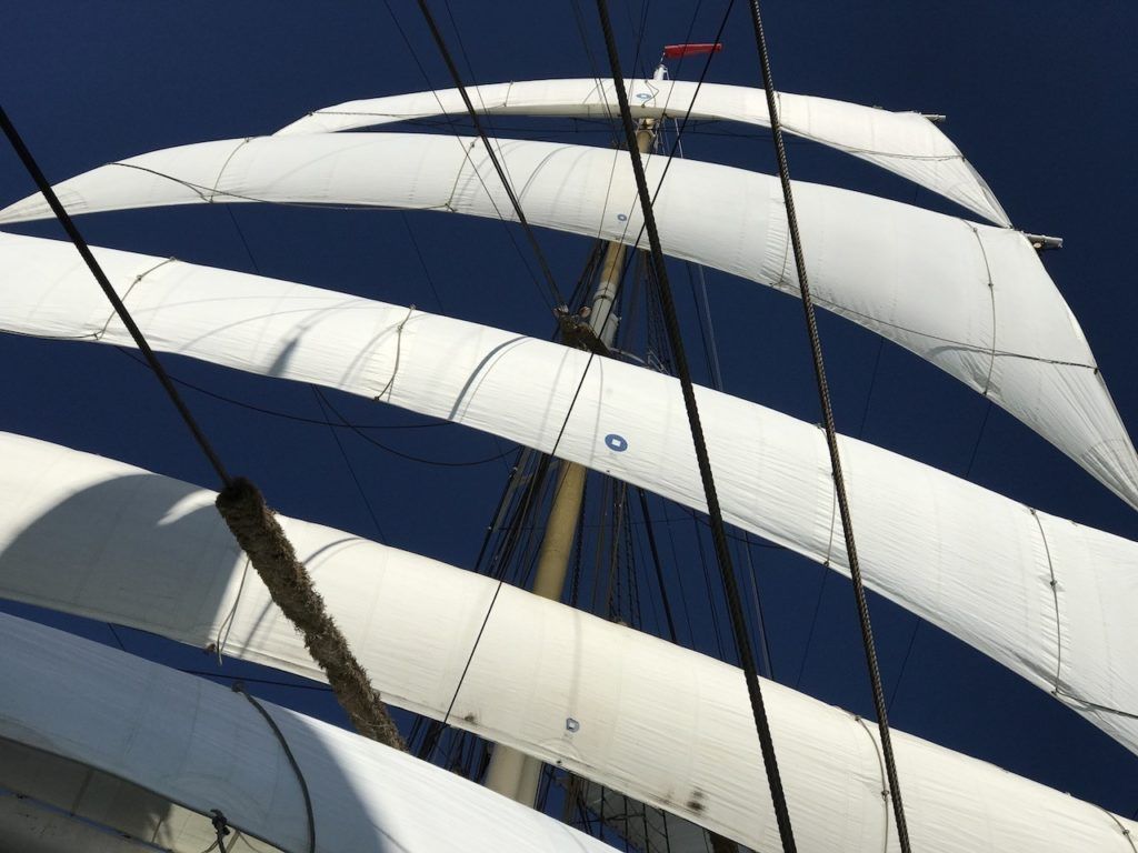 The billowing sail, my dream comes true. I've always wanted to be on a tall ship sailing adventure, and now I am.