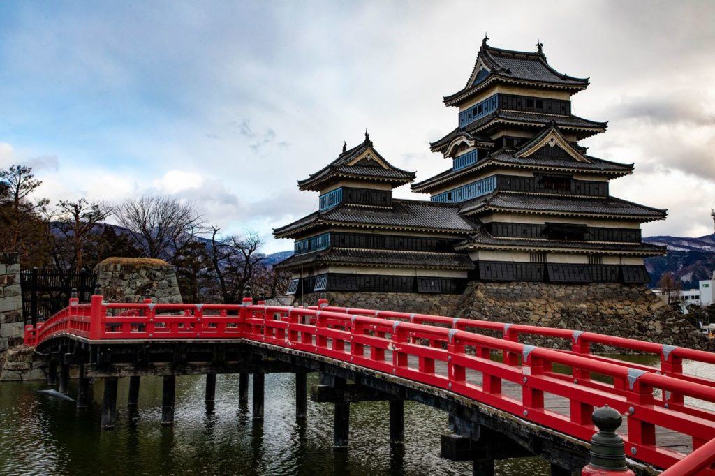 Matsumoto Crow Castle with foreboding sky.