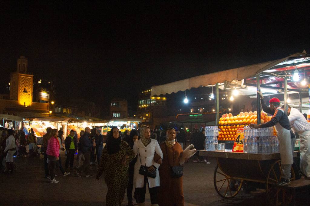 Jemaa el Fna gets even busier in the evening as it becomes the Marrakesh night market.