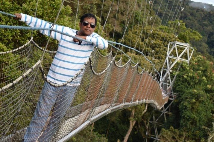 Vyjay on a suspension bridge.