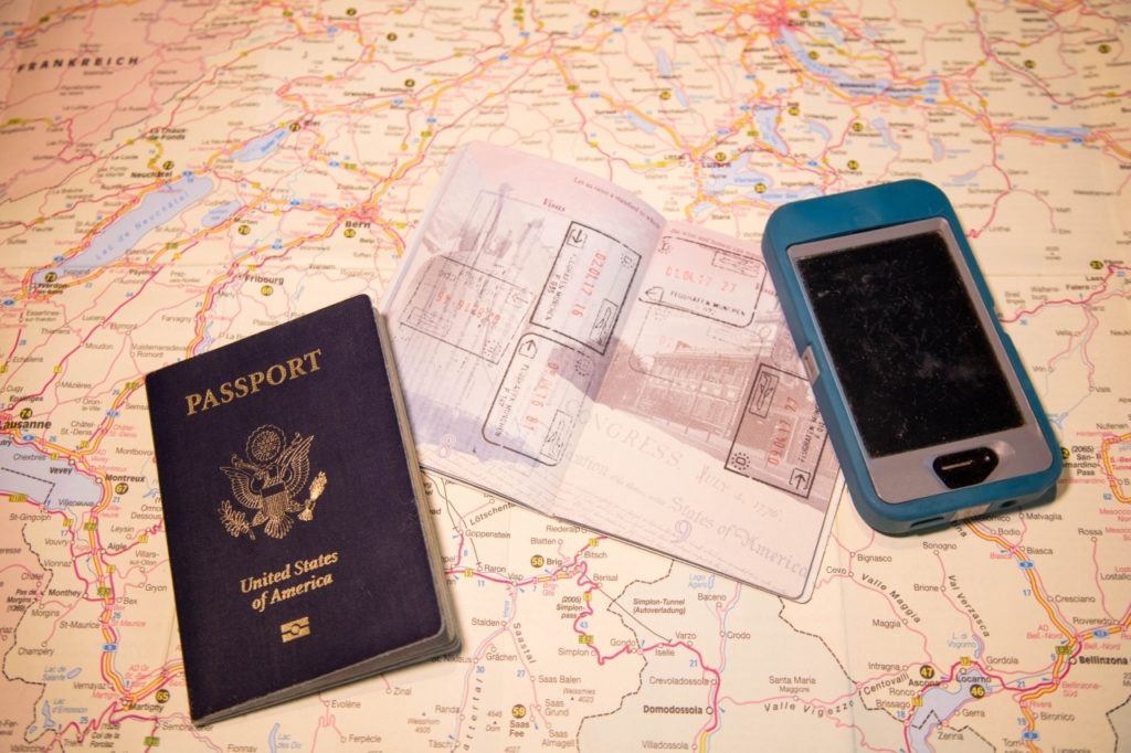 Passports and Schengen stamps.