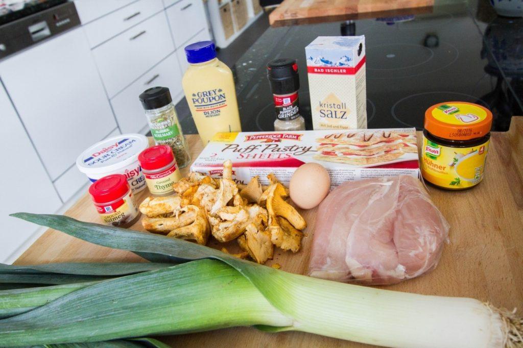 Ingredients for our chicken and leek pie recipe.