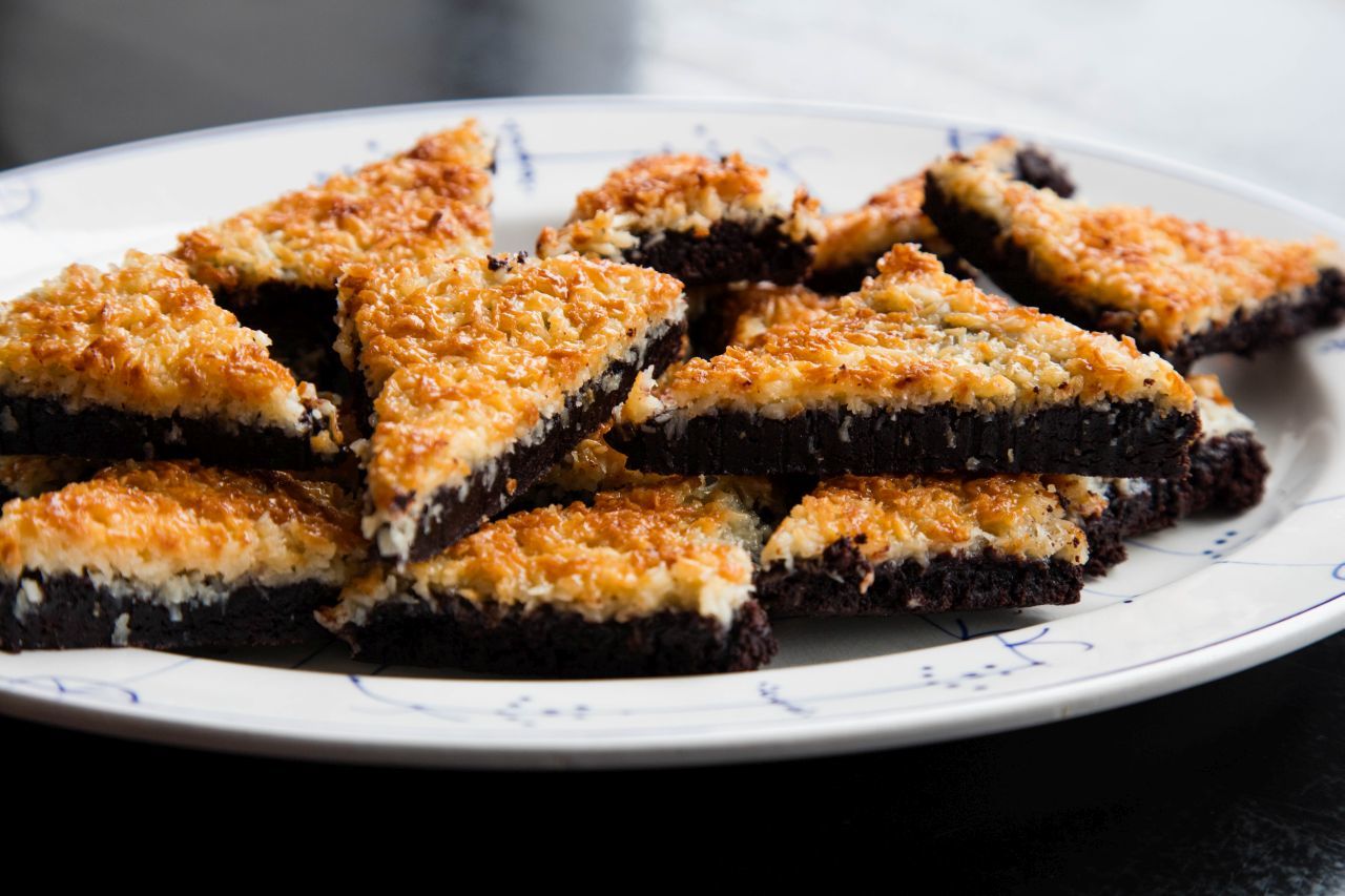 Roasted coconut topped chocolate triangles, another fika specialty.