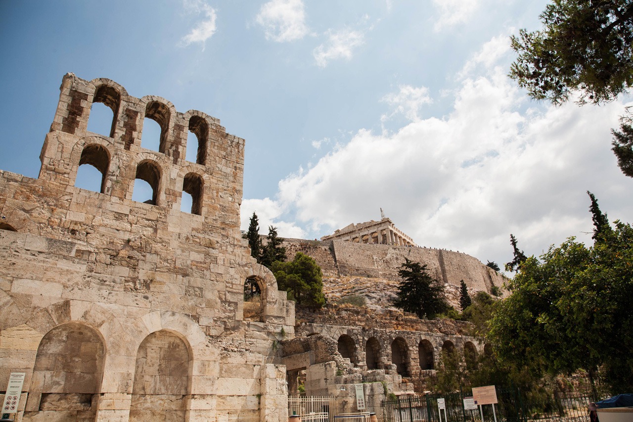 Looking up at the Acropolis from the bottom hill.