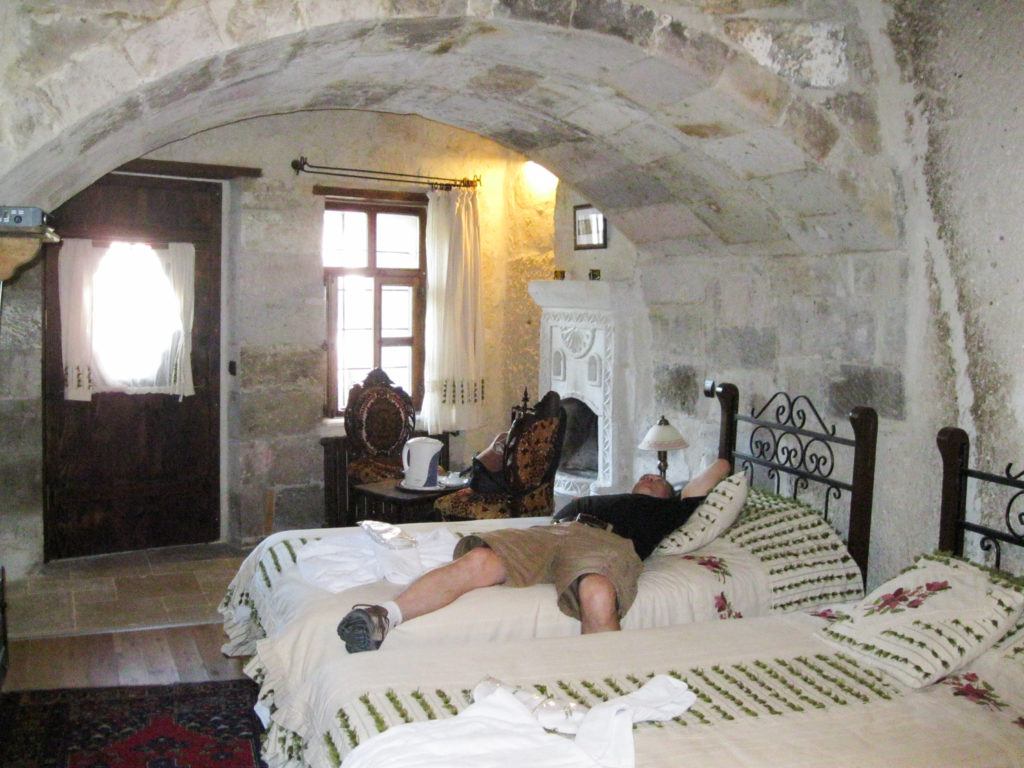 Interior of a cave hotel.