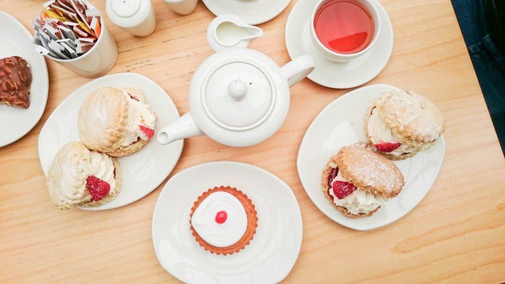 Tea and Scones and bakewell tarts - best british food ever.