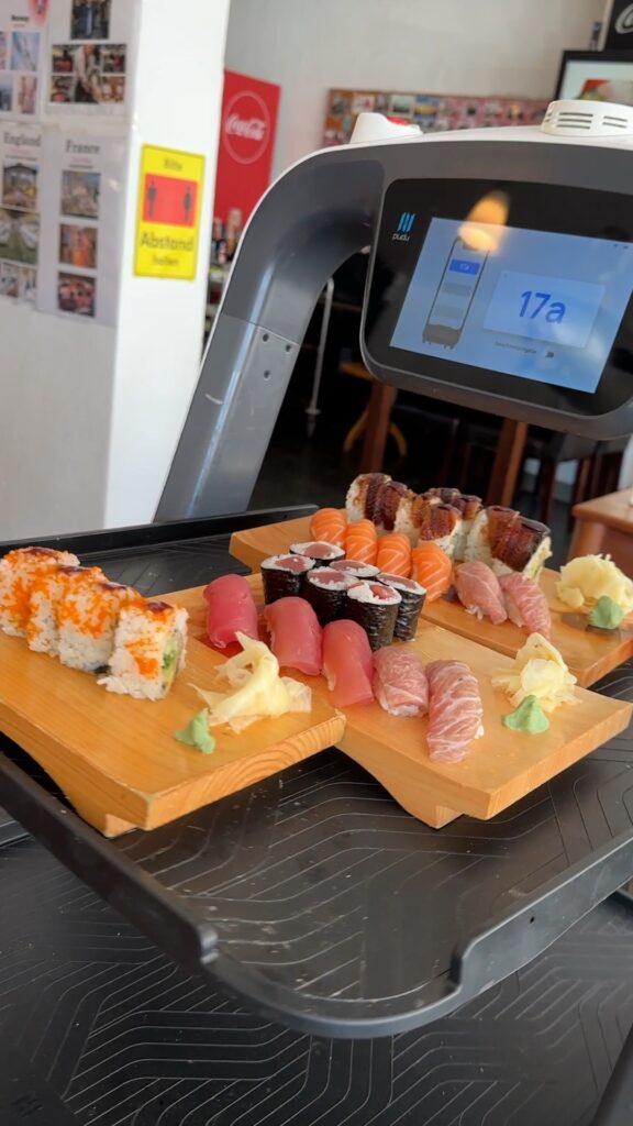 A robot delivers sushi in Düsseldorf.