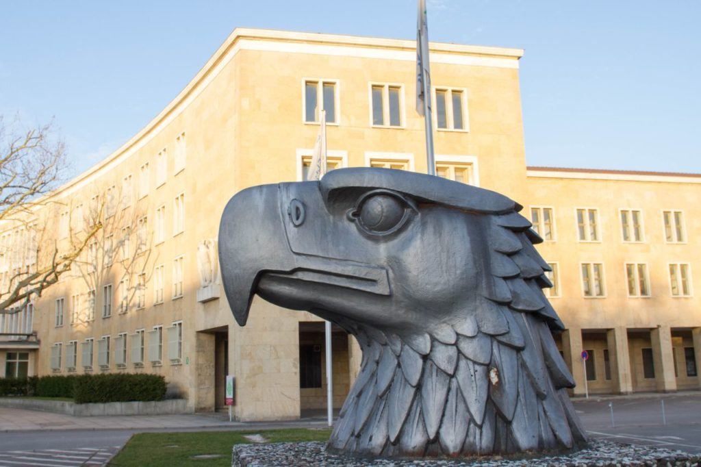 Eagle statue and flagpole at Tempelhof.