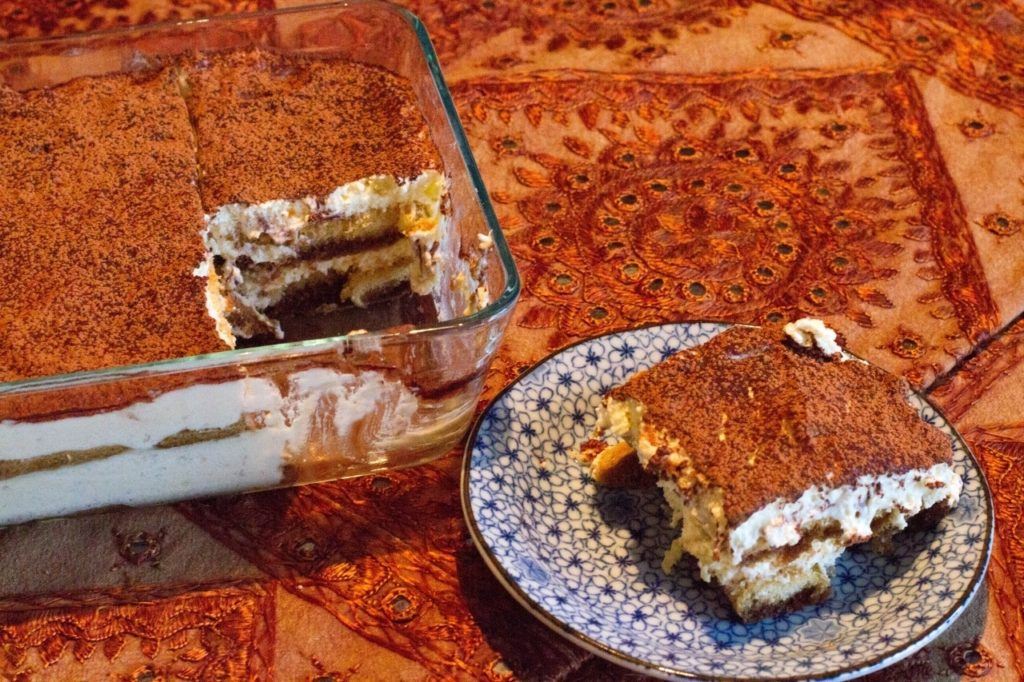 My homemade, authentic tiramisu served on a plate.