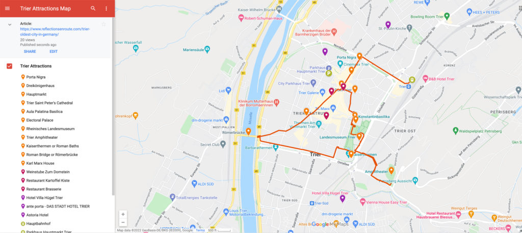 Trier, the oldest city in Germany, attractions map.