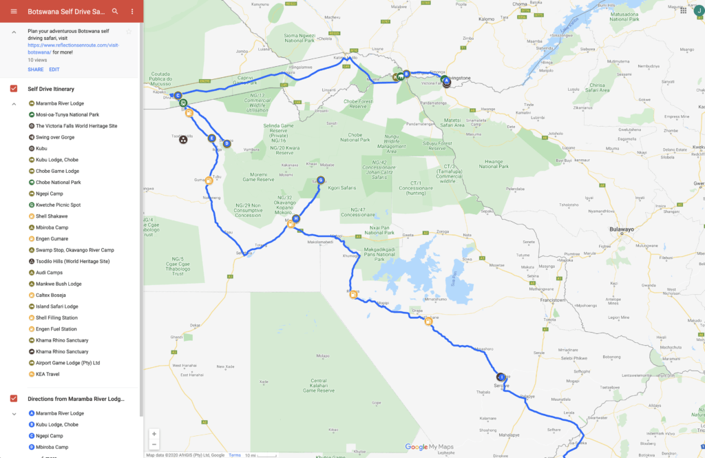 Self Drive Map Botswana
