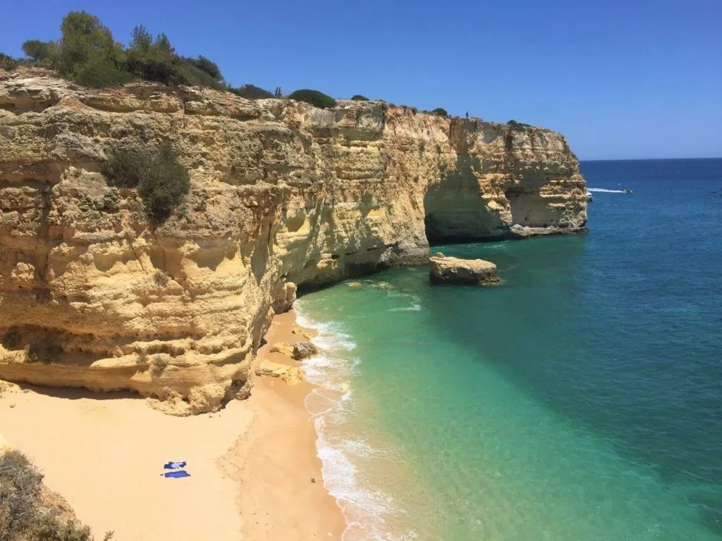 Algarve rock wall and beach.