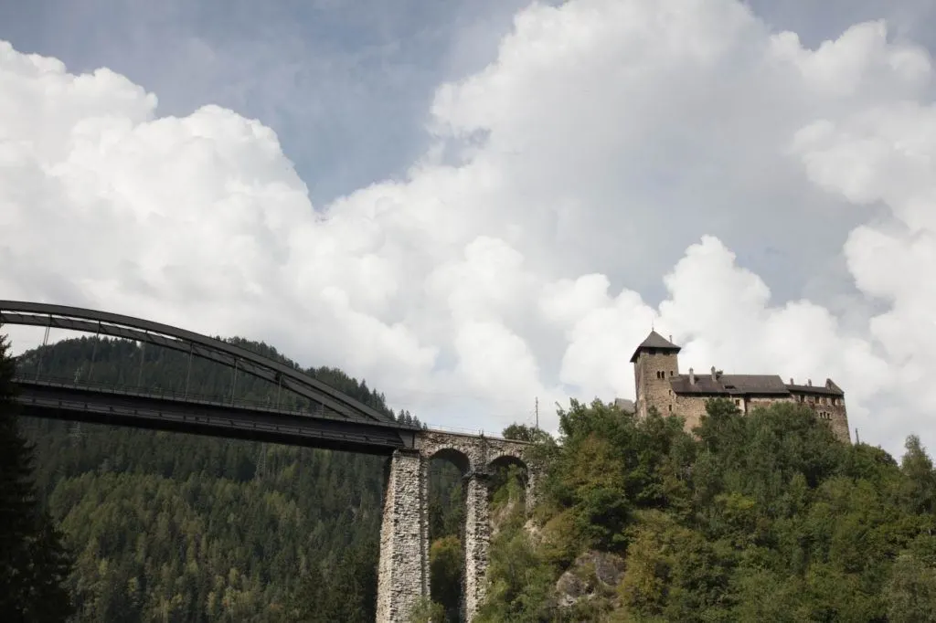 A mountain top castle guards the path of the Grossglockner High Alpine Road.
