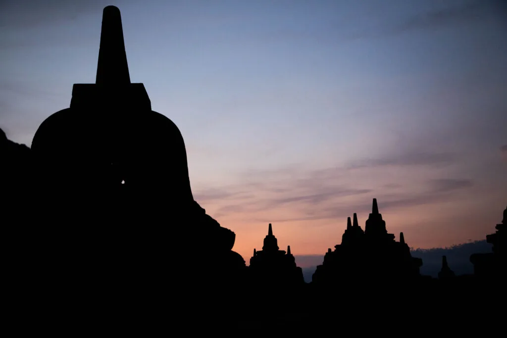 The Borobudur temple before the sun rises.