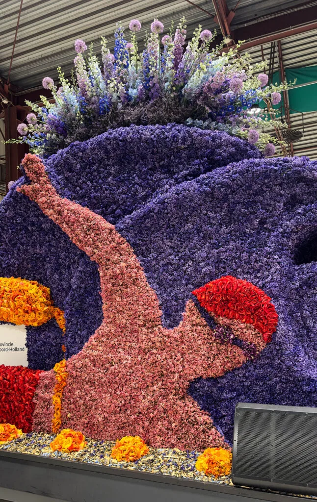 Flower floats of the Bloemencorso are decorated in the Behind the Scenes warehouse in the Netherlands.