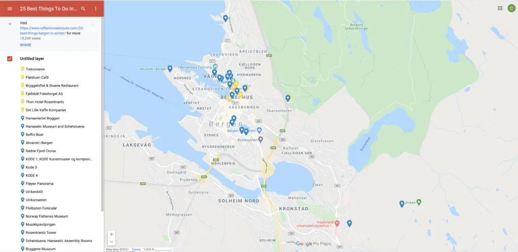 Bergen Attractions Map.