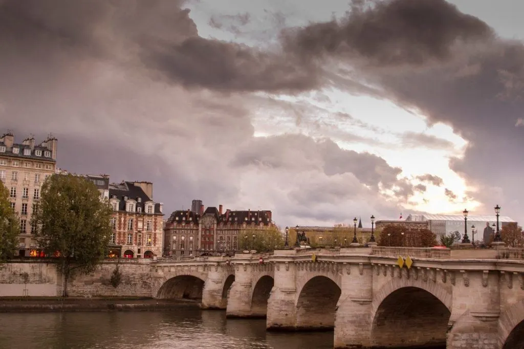 Bridge over Seine River at Sunset in Paris. France.