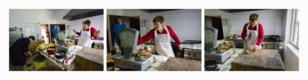 Serving the freshly roasted lamb.