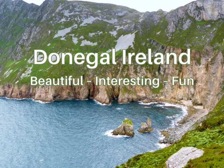 The cliffs of Slieve League tower above the wild Atlantic Ocean in County Donegal Ireland.