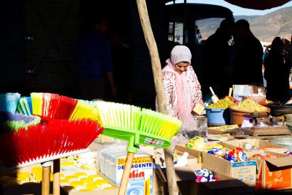 Laundry soap, brooms, and other commercial goods are also sold here at the Berber market.