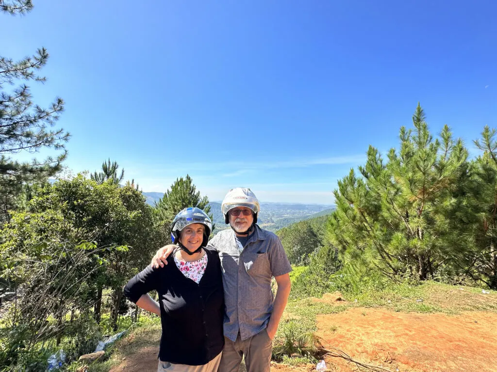 Corinne and Jim Vail on their Dalat Countryside Motorbike Tour.