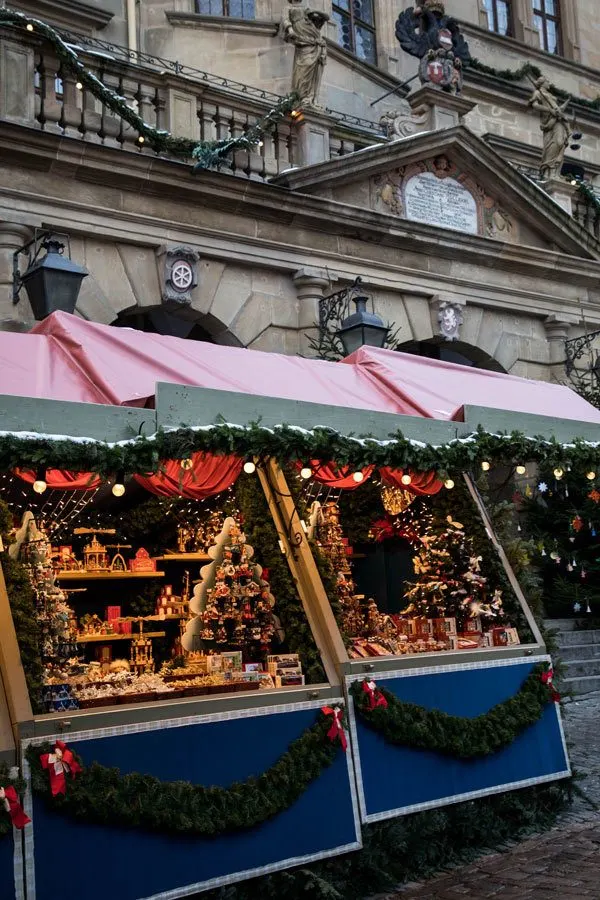Christmas market stalls.