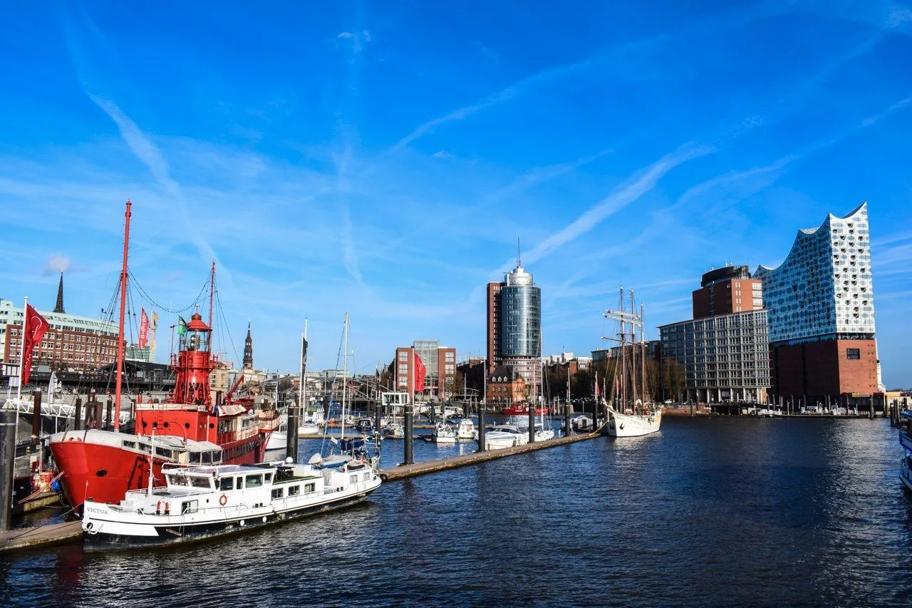 Boats in the Hamburg harbor.