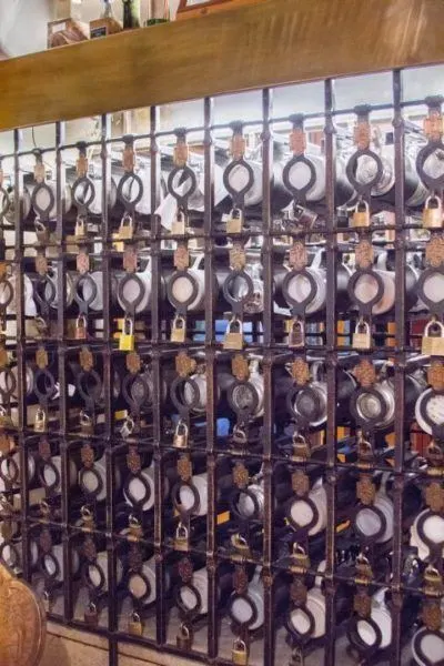 The locked steins belonging to patrons.