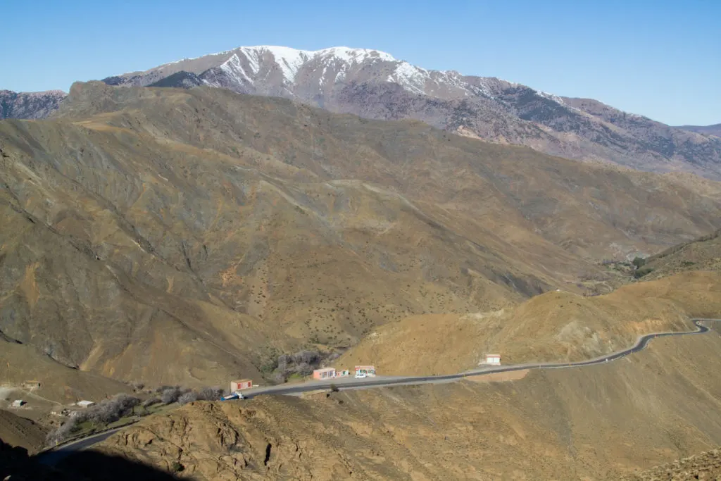 A view of the road in the High Atlas Mountains.