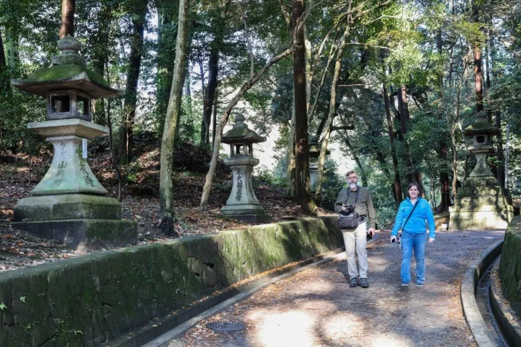 Walking along the path in the woods at Fushimi Inari Shrine in Kyoto.