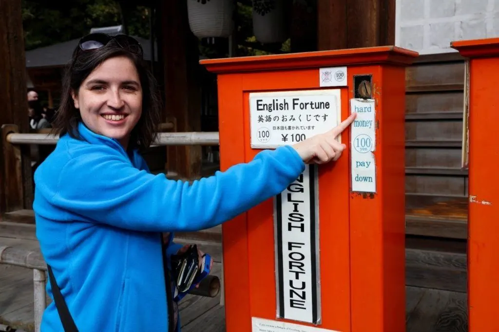 You can buy an English language fortune at Fushimi Inari shrine in Kyoto.