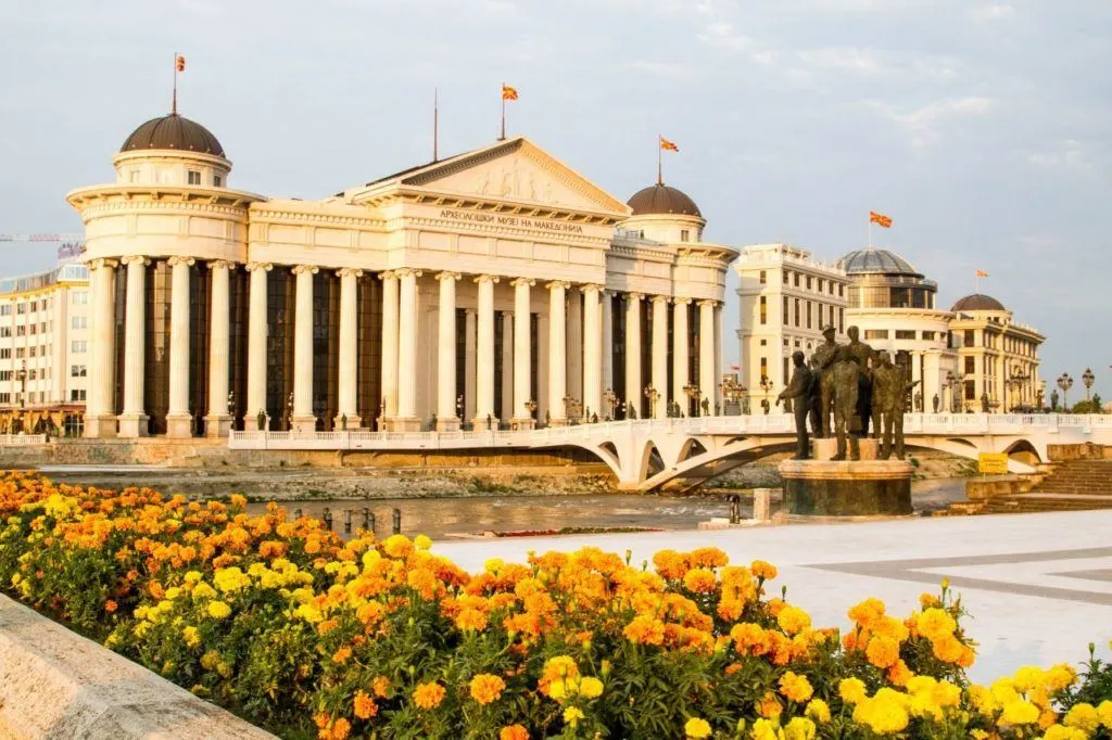 Museum and flowers in Skopje.