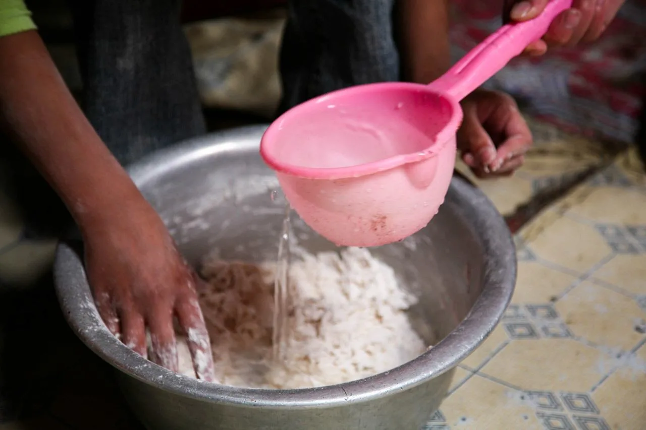 Making the Khuushuur dough.