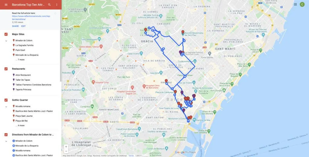 Map of Barcelona's Top Ten Attractions