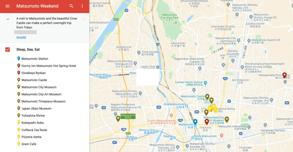 Matsumoto Tourist Map.