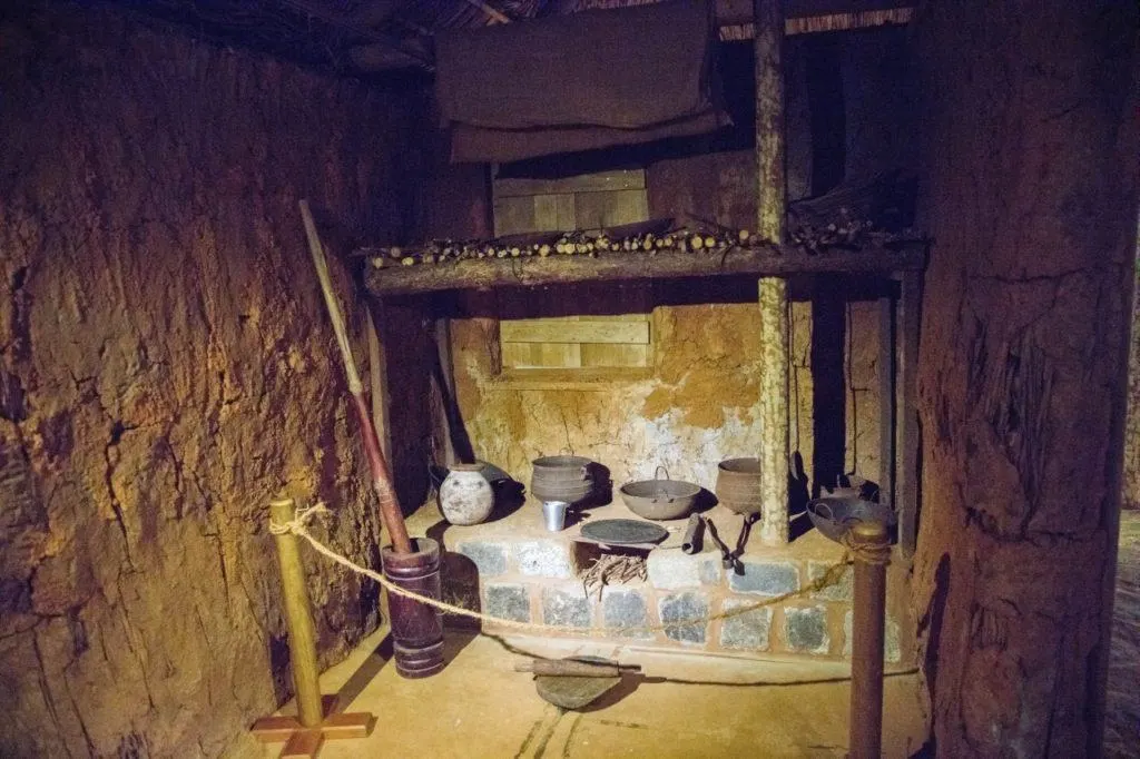 Kitchen scene in the museum at Aapravasi Ghat, Port Louis, Mauritius.