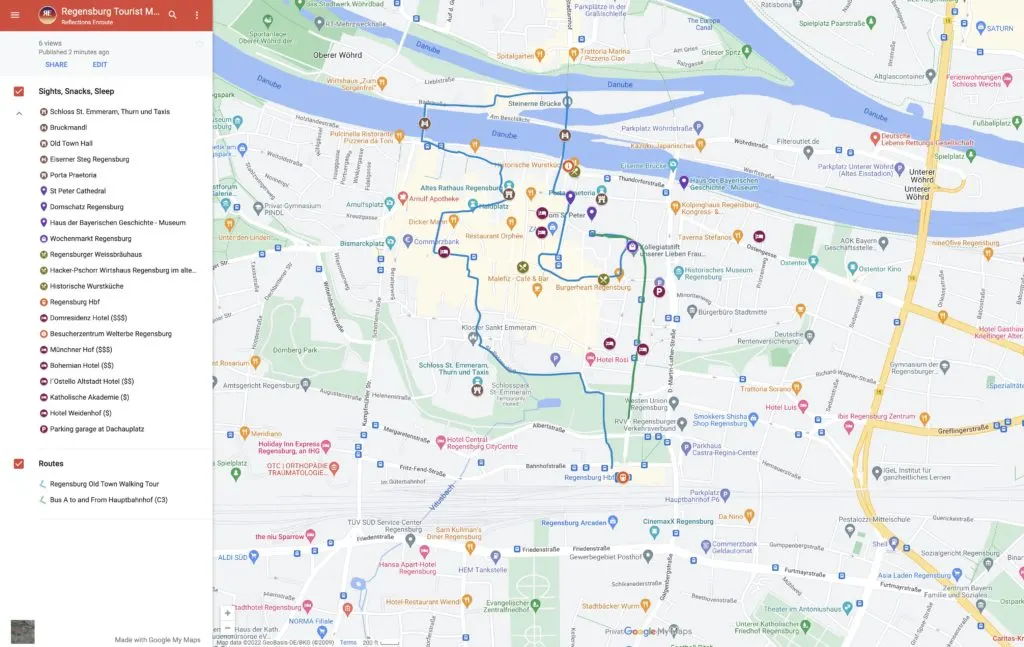 Regensburg tourist map.